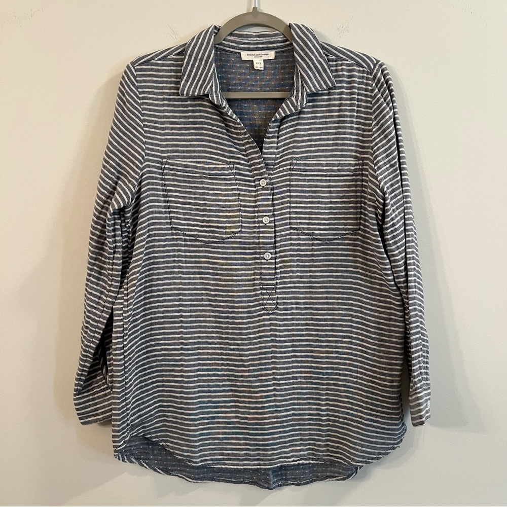 Women’s Beach Lunch Lounge blue striped button detail pullover tunic size small